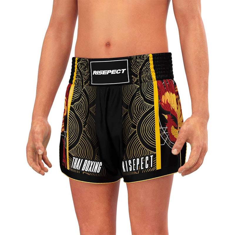 Male Model in Phoenix Stripes Thailand Muay Thai Sublimation Fight Shorts - front