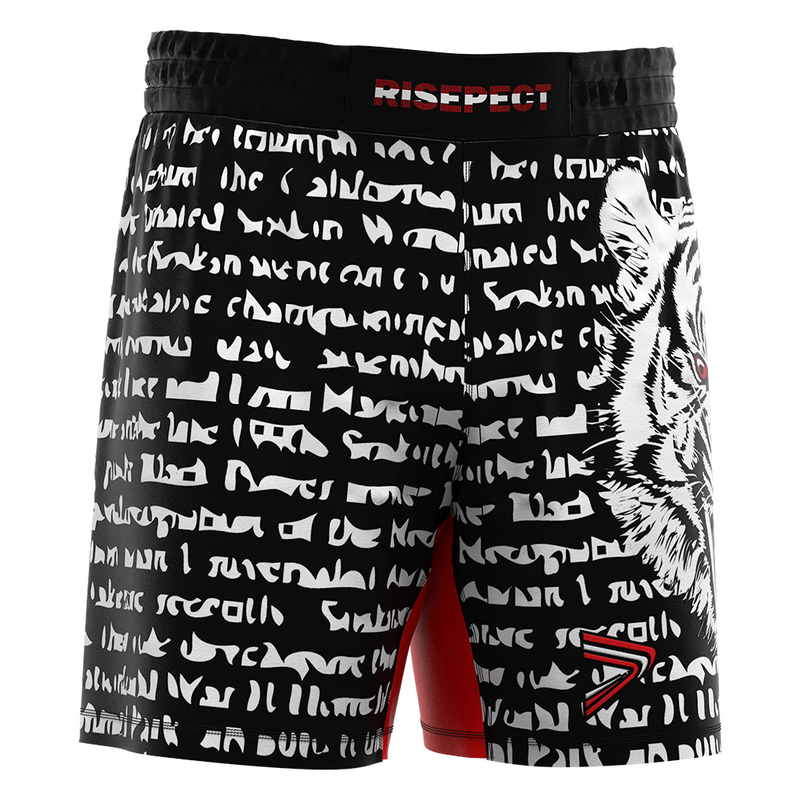 Brave Warrior Tiger Head Pattern MMA Fight Shorts right-front view