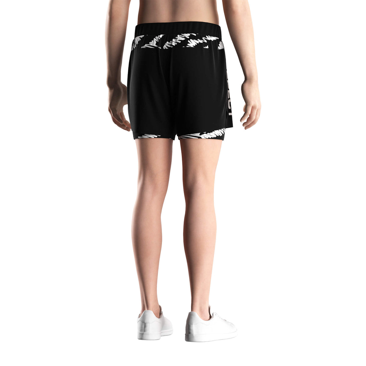 Male Model in 2 in 1 BJJ MMA Shorts Black-white Graffiti Liner - back