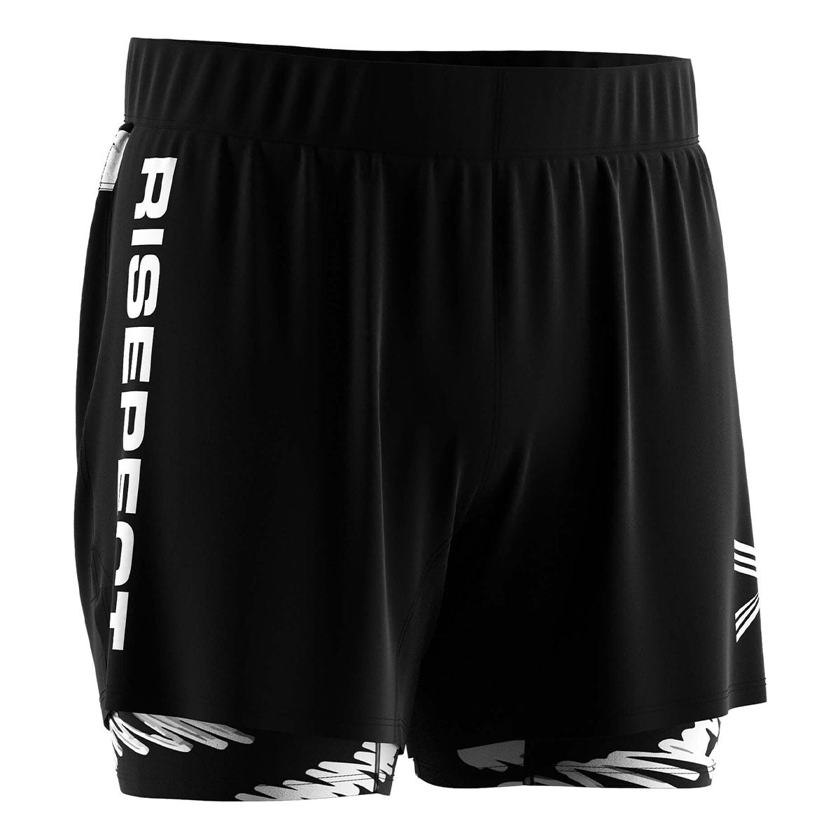 2 in 1 BJJ MMA Shorts Black-white Graffiti Liner