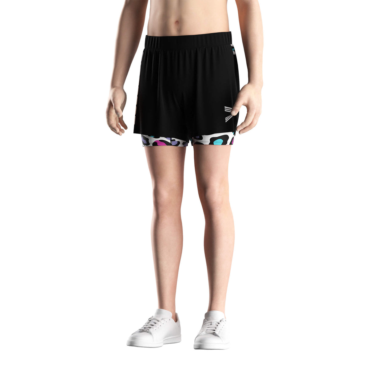 Male Model in 2 in 1 BJJ MMA Shorts-Colorful Dots Liner - front