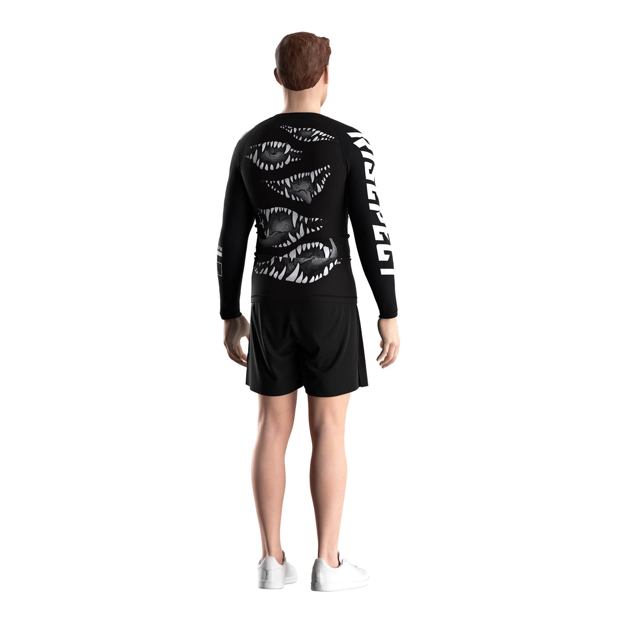 Male Model in 3rd Generation Beast Unleashed Long Sleeve Rash Guard Back View