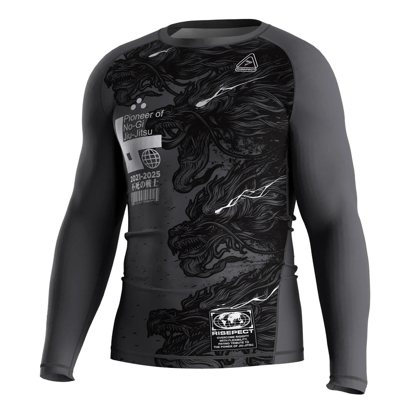 Left Front View of 3rd Generation Black Triangle Long Sleeve Rash Guard