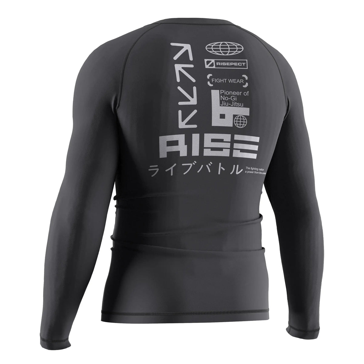 Left Back View of 3rd Generation Black Triangle Long Sleeve Rash Guard