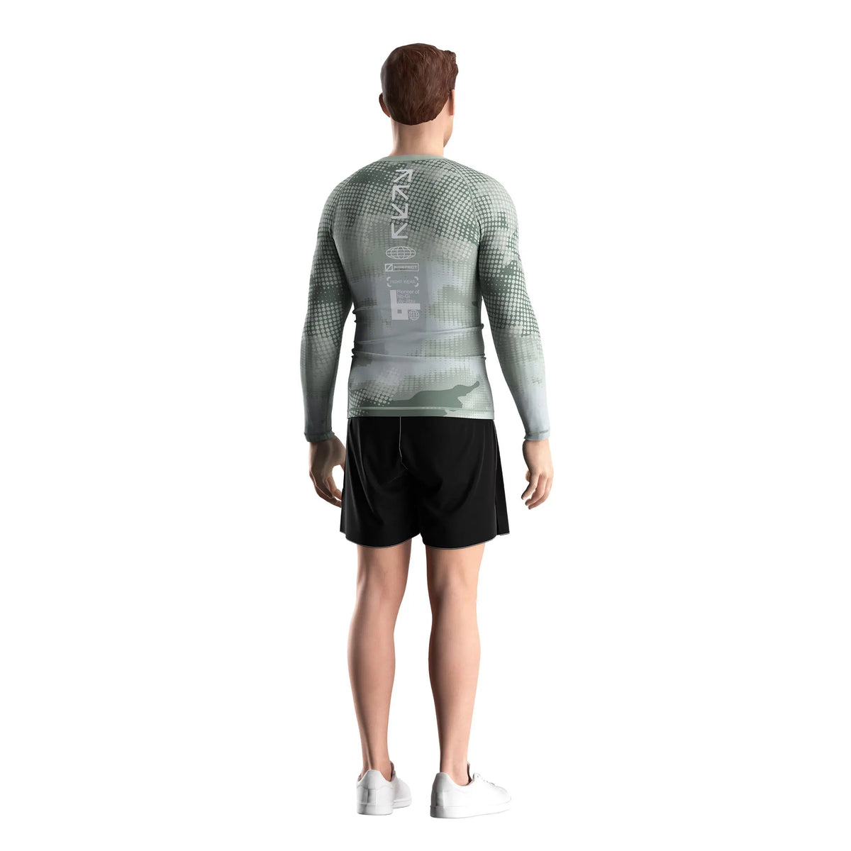 Male Model in 3rd Generation Digital Armor Long Sleeve Rash Guard Back View