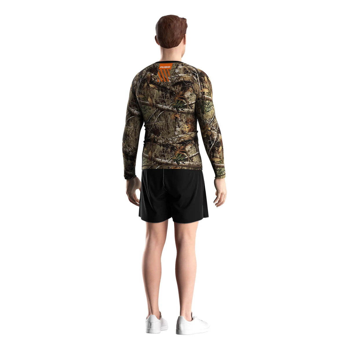 Male Model in 3rd Generation Predator's Veil Long Sleeve Rash Guard Back View