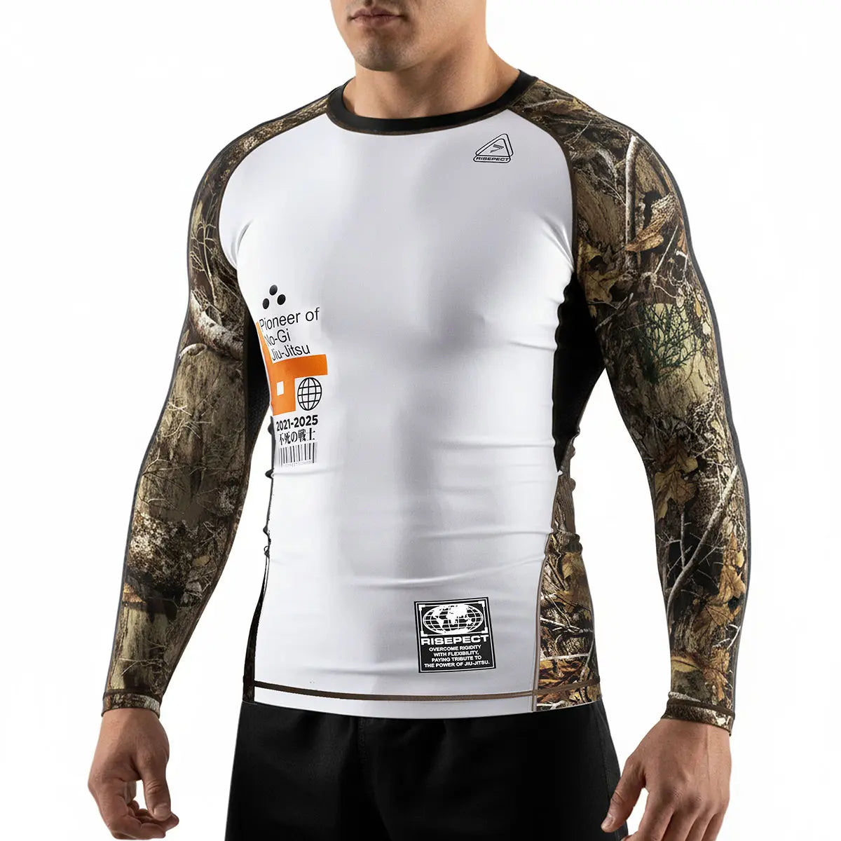 Male Model in 3rd Generation Predator's Veil Long Sleeve Rash Guard Front View