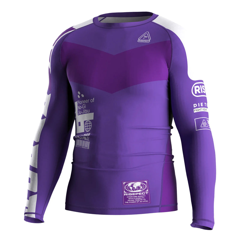 Left Front View of 3rd Generation Purple Honor Long Sleeve Rash Guard