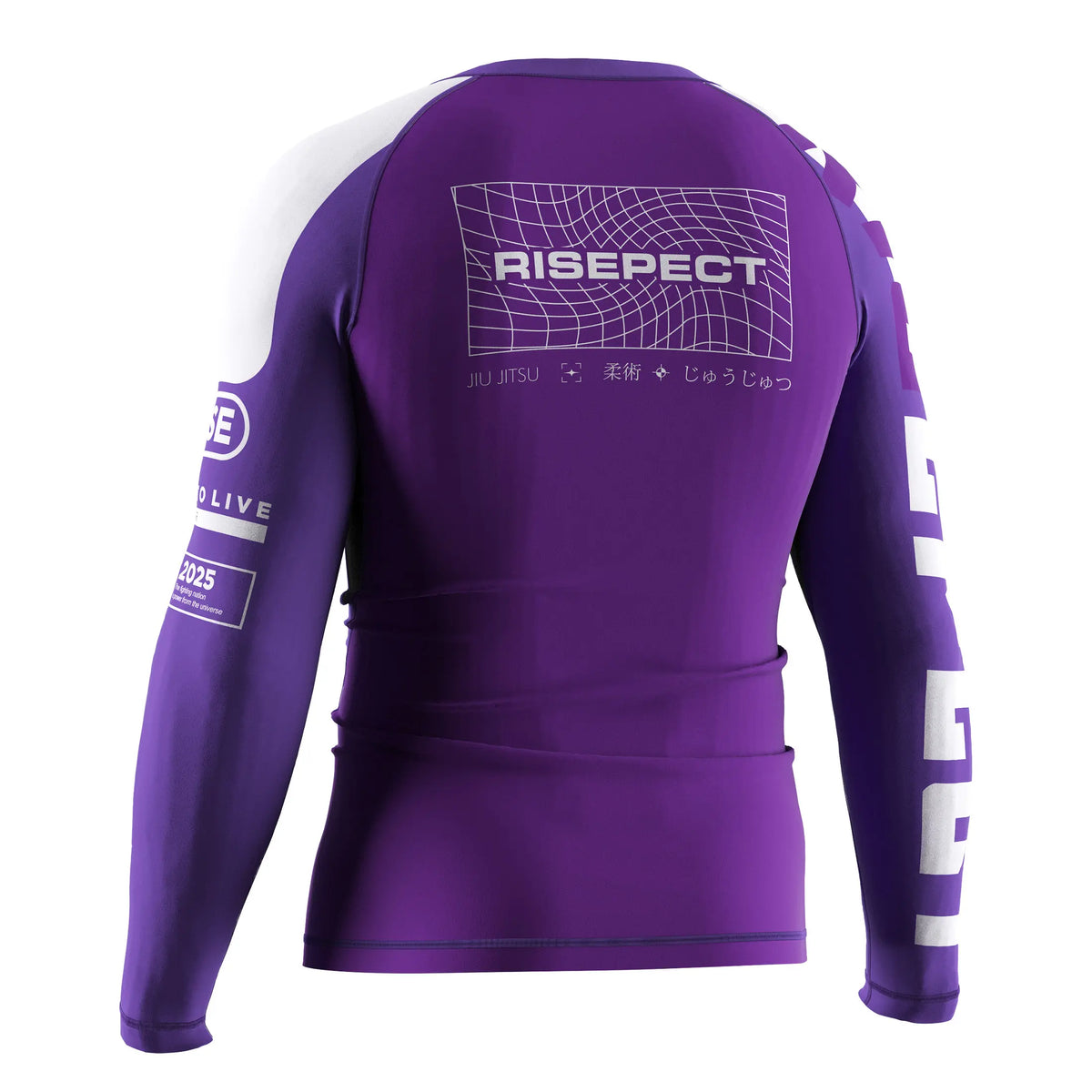 Left Back View of 3rd Generation Purple Honor Long Sleeve Rash Guard