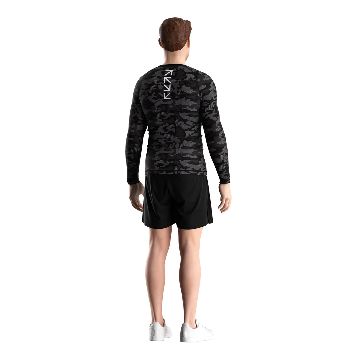 Male Model in 3rd Generation Shadow Drift Long Sleeve Rash Guard Back View