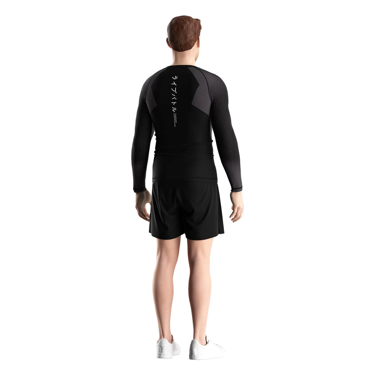 Male Model in 3rd Generation Silent Triangle Long Sleeve Rash Guard Back View