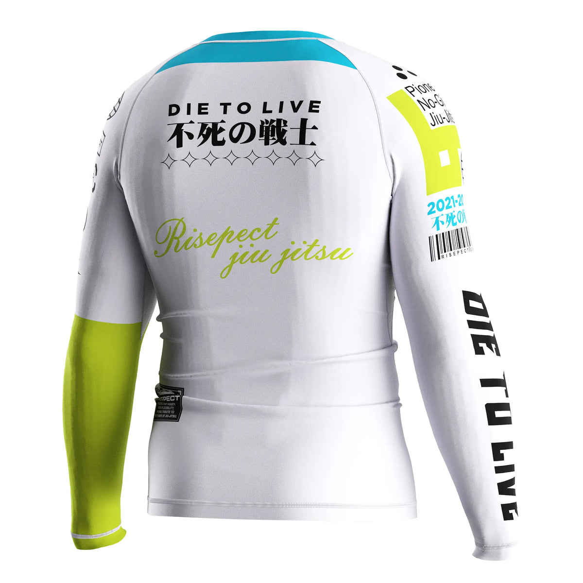 Right Back View of 3rd Generation White Reversal Long Sleeve Rash Guard
