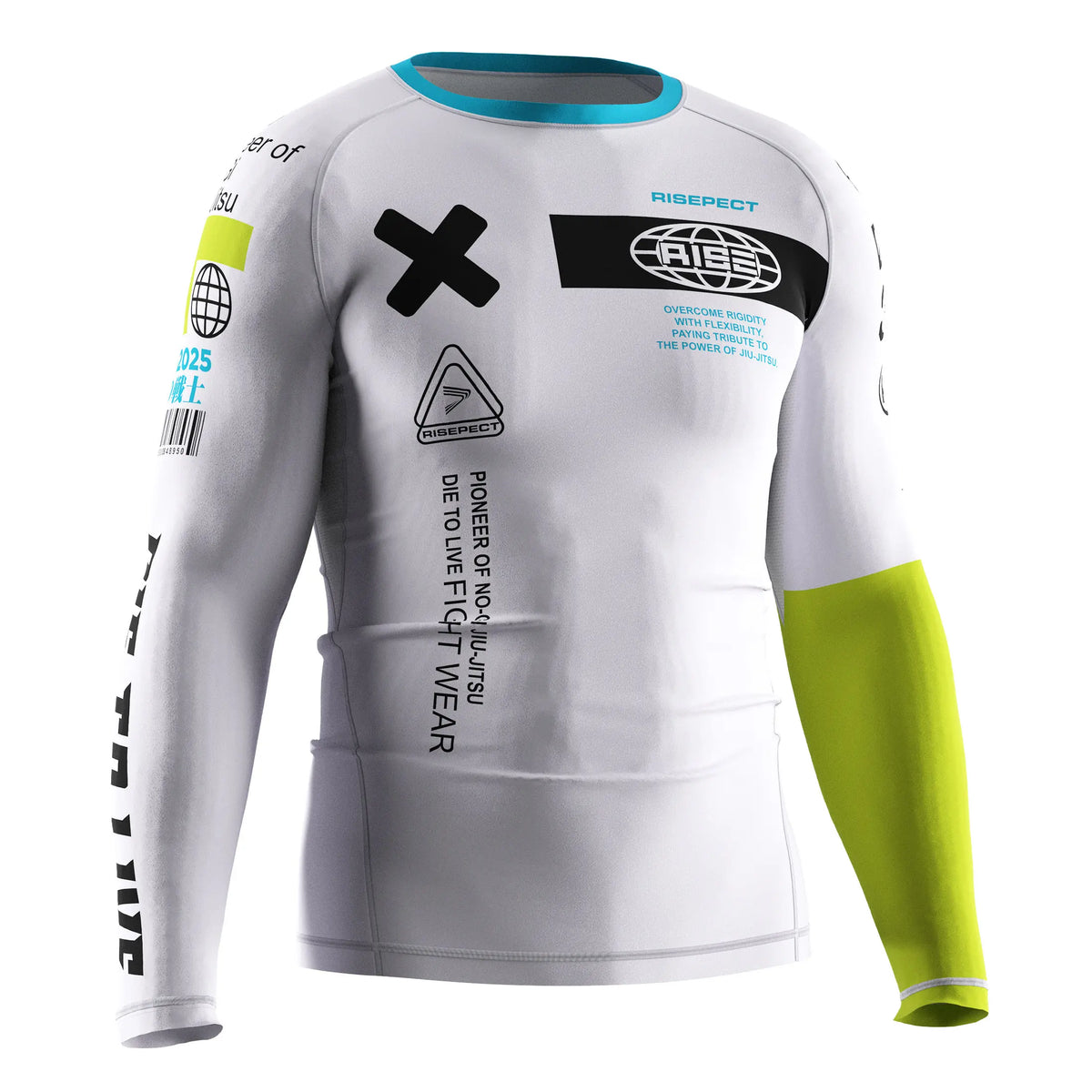 Right Front View of 3rd Generation White Reversal Long Sleeve Rash Guard