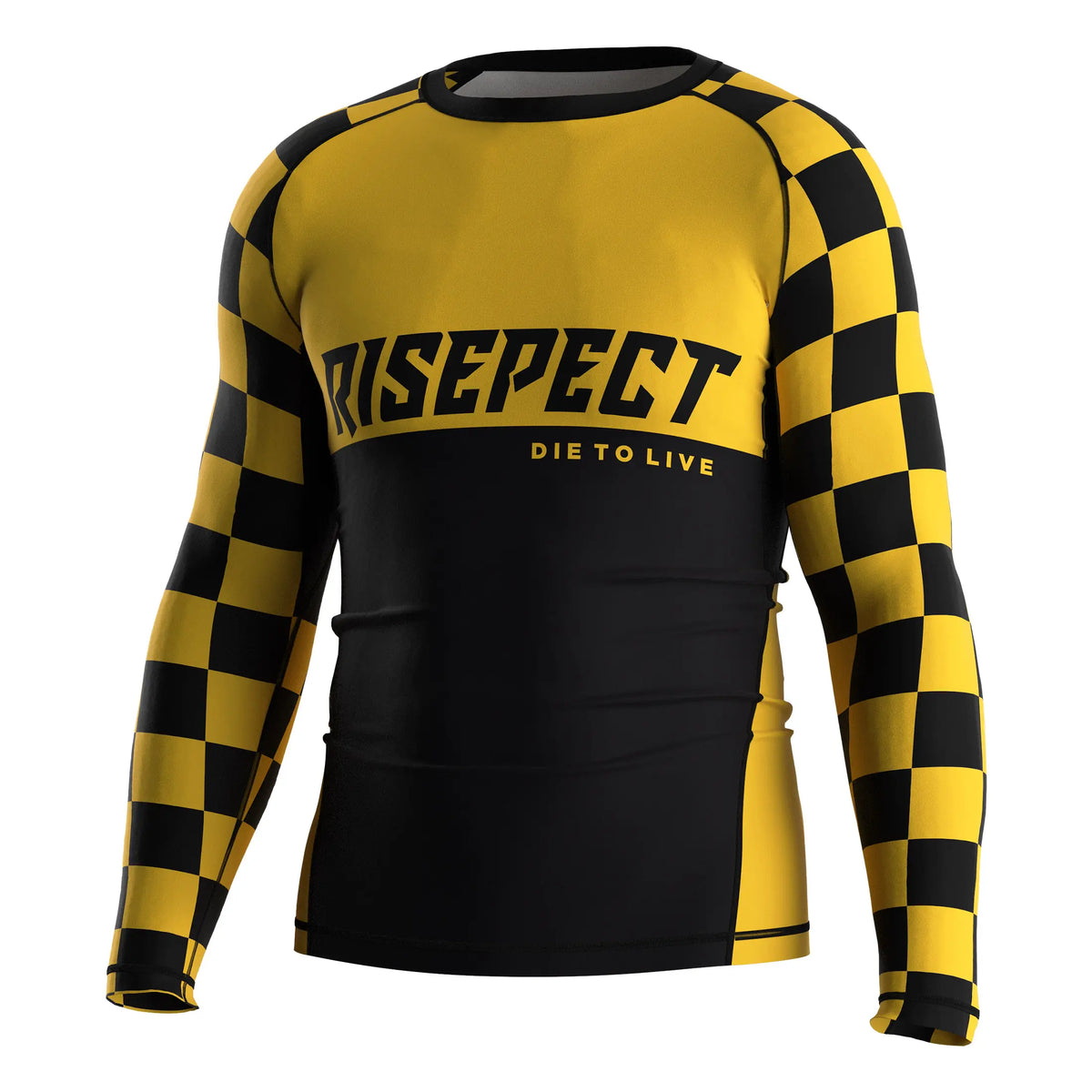 Left Front View of 3rd Generation Yellow Perimeter Long Sleeve Rash Guard