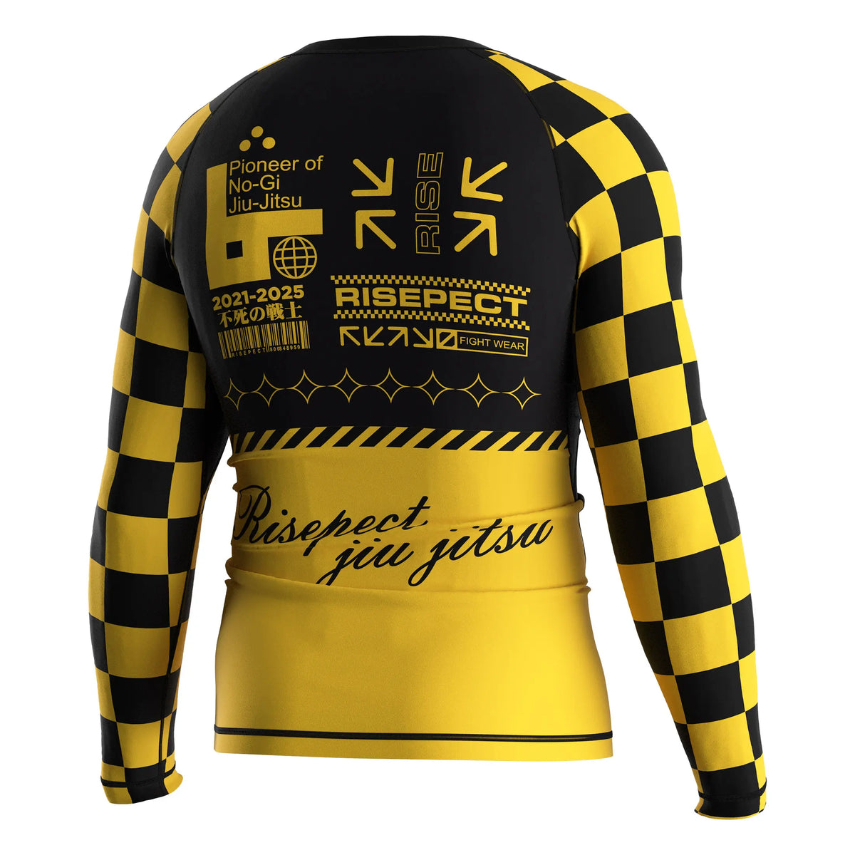 Right Back View of 3rd Generation Yellow Perimeter Long Sleeve Rash Guard