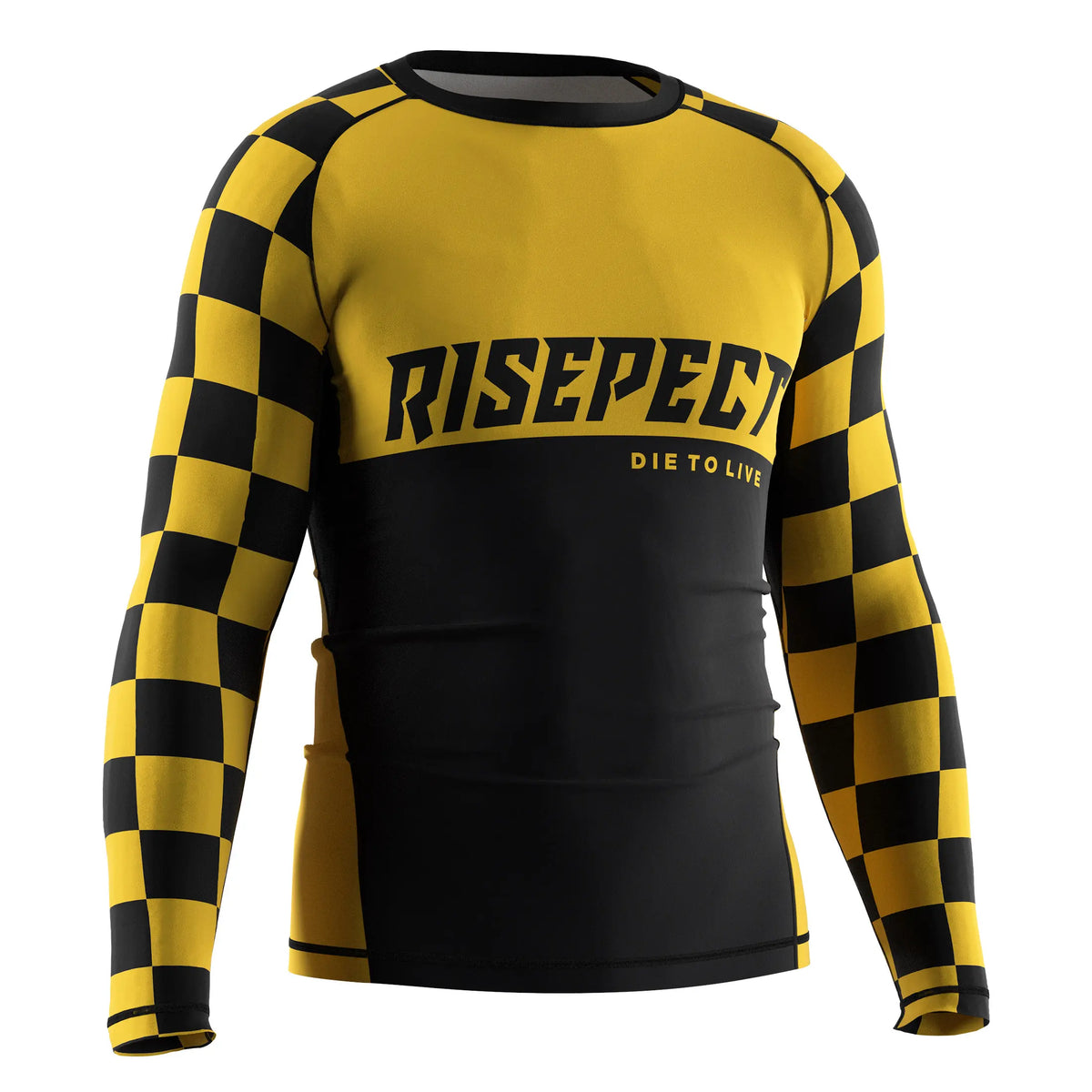 Right Front View of 3rd Generation Yellow Perimeter Long Sleeve Rash Guard