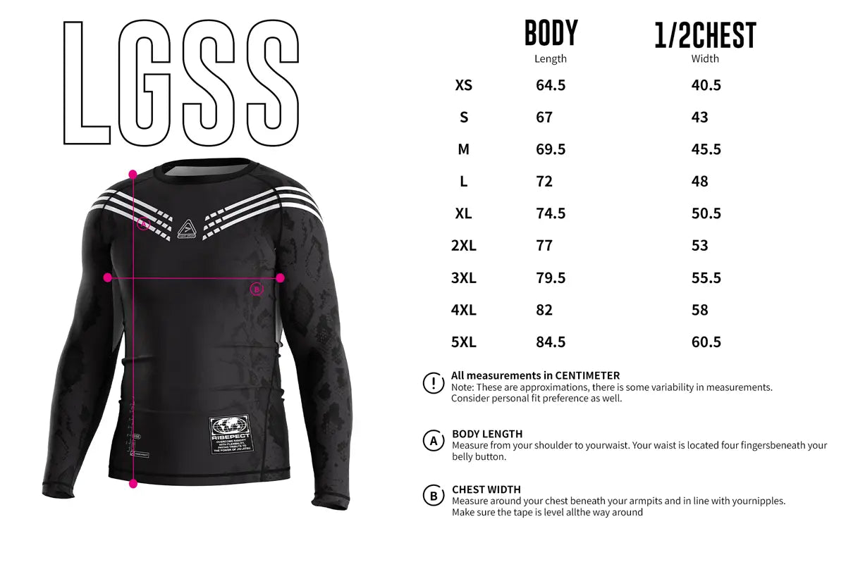 Adult Sizes Chart of Axis Lineage Geometry of Control Rash Guard 3.0