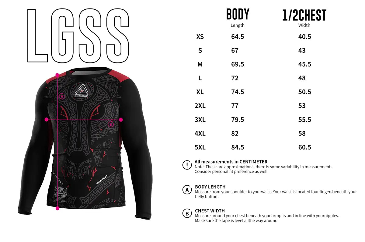 Adult Sizes Chart of Beast Signal Primal Instinct Rash Guard 3.0