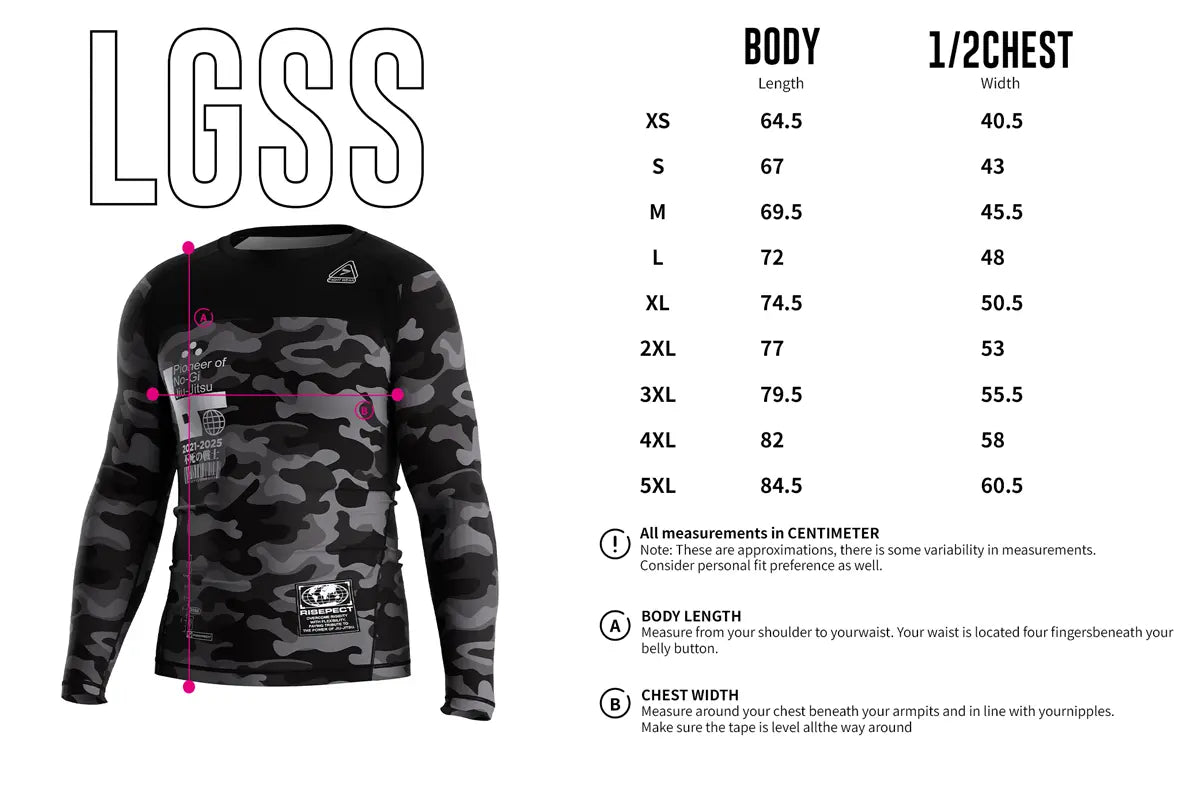 Adult Sizes Chart of Digital Drift Urban Grappler Rash Guard 3.0