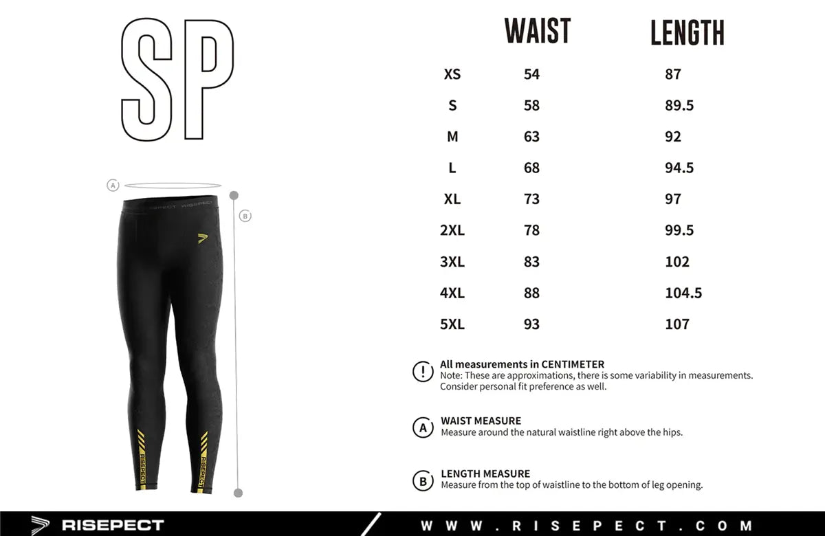 Adult Sizes Chart of Men's MMA Compression Spats Serpent Strike BJJ Pants