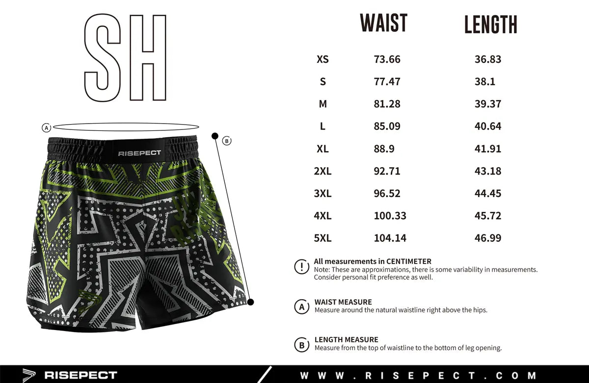 Adult Sizes Chart of No-Gi Koi Drift Jiu Jitsu Shorts