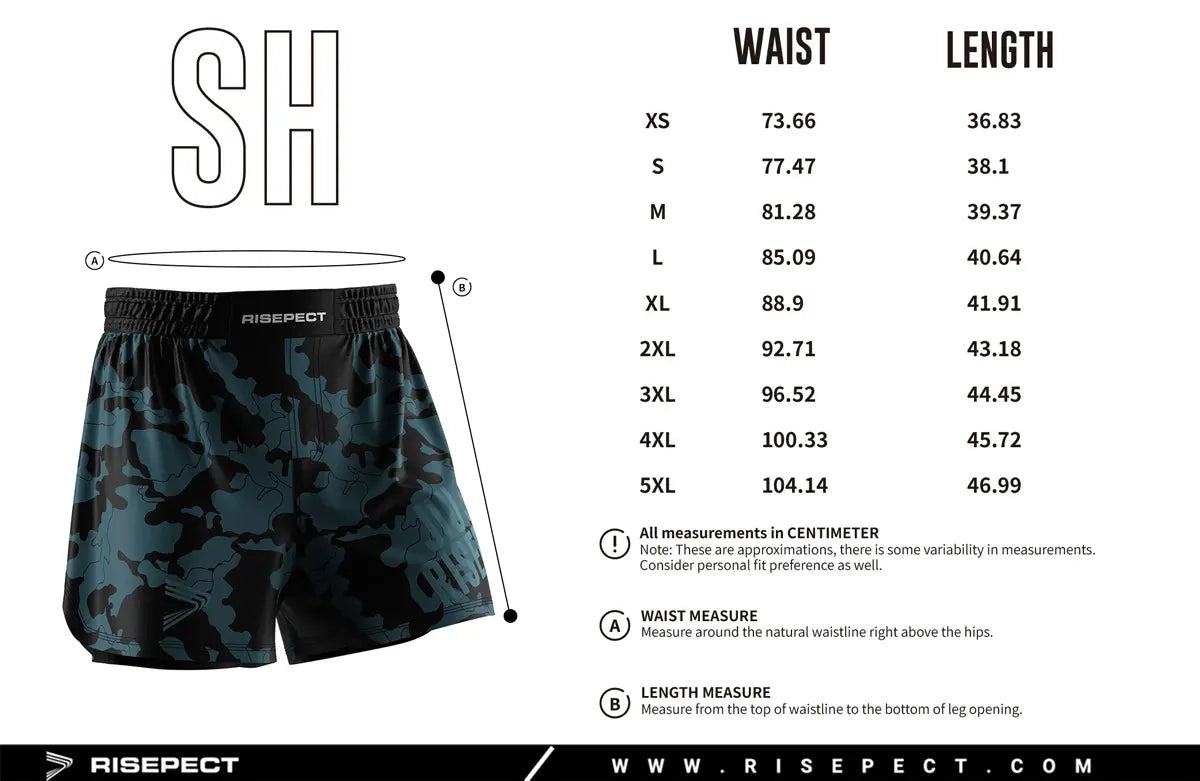 Adult Sizes Chart of No-Gi Matborn Jiu jitsu Shorts
