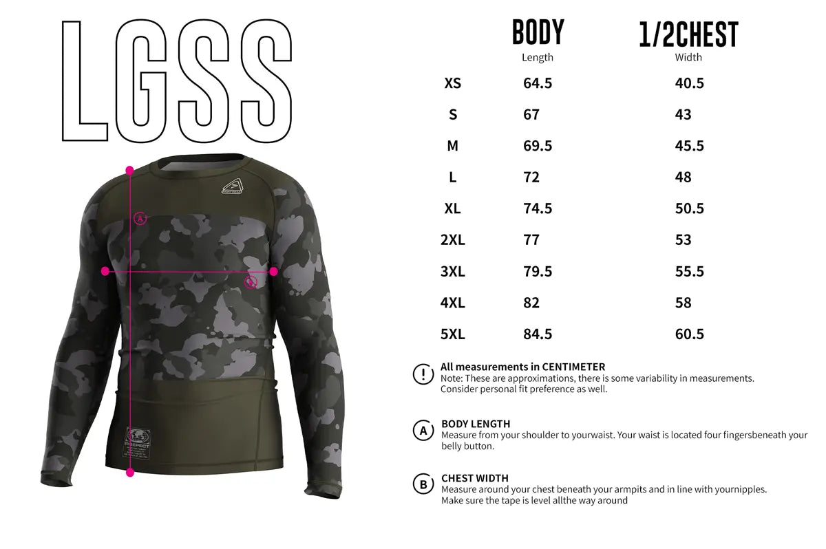 Adult Sizes Chart of Olive Echo Grounded Spirit Rash Guard 3.0