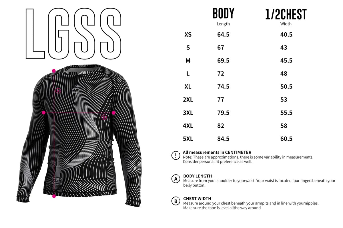 Adult Sizes Chart of Phantom Curve Illusion Flow Rash Guard 3.0