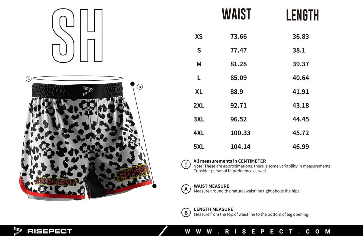 Adult Sizes Chart of Savage Stripe MMA Shorts