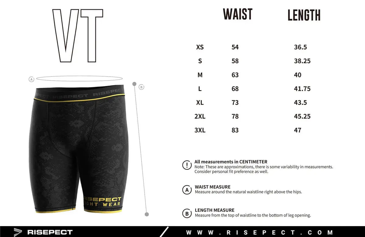 Adult Sizes Chart of Serpent Strike Vale Tudo MMA Shorts for Grappling