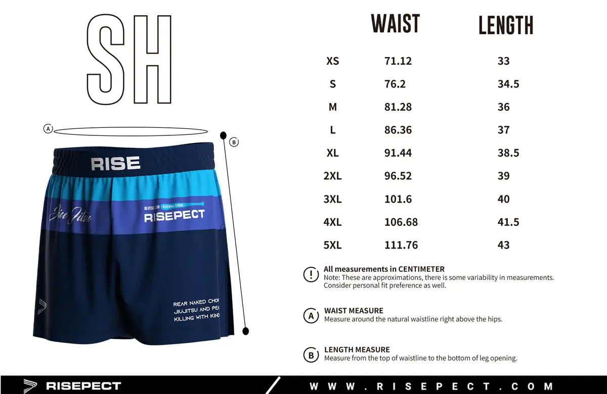 Adult Sizes Chart of Stripes High Slit Kindness Choke BJJ MMA Hybrid Shorts