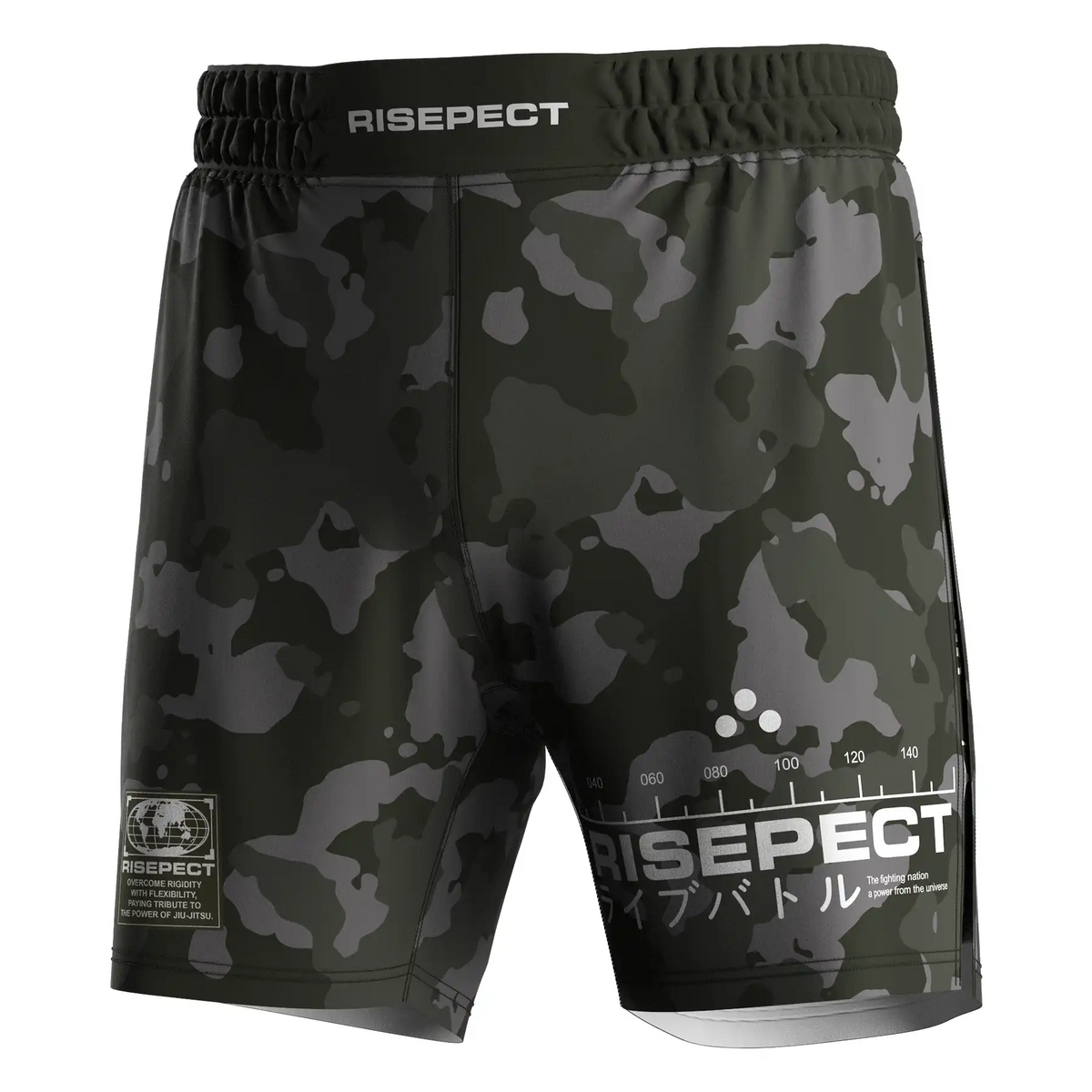 Army-green Camo High Slit MMA BJJ Shorts W/ Black Compression Lining