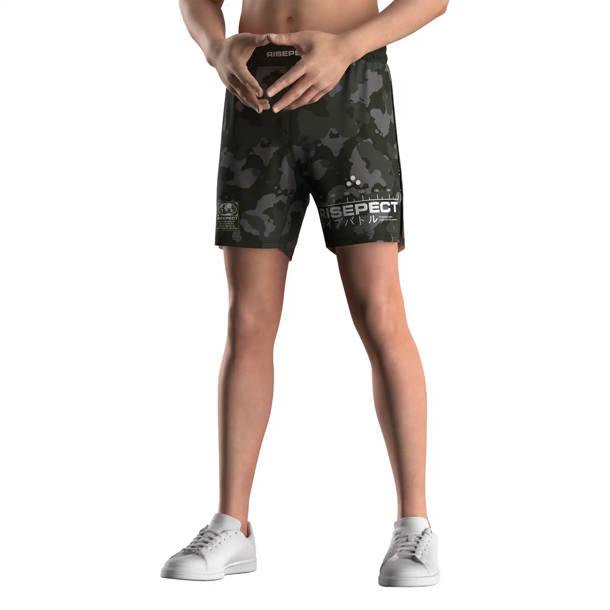 Army-green Camo High Slit MMA BJJ Shorts W/ Black Compression Lining