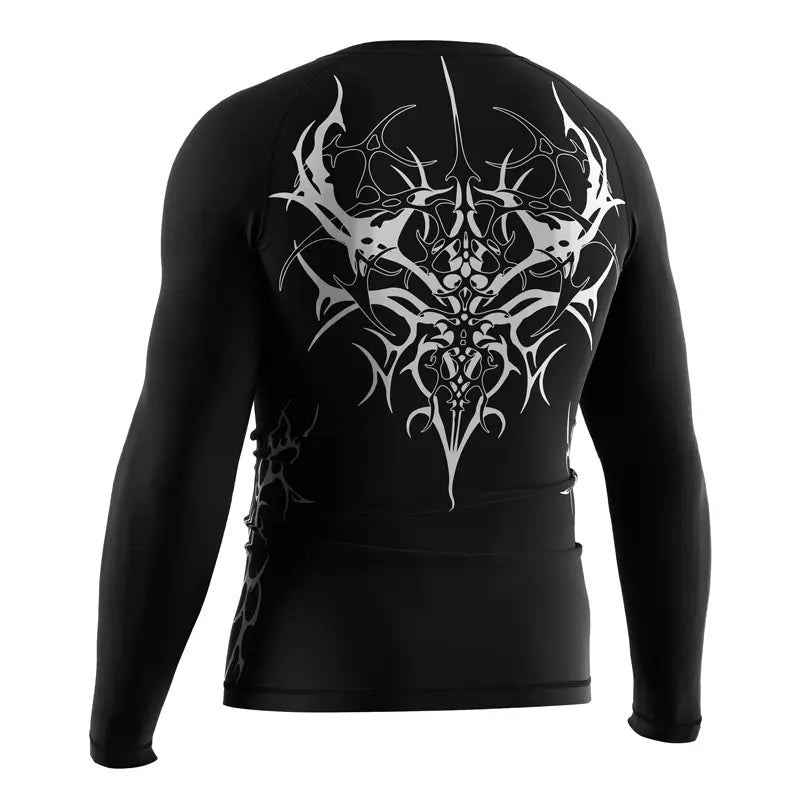 The Left Back View of Ashen Spire Abstract Tribal Rash Guard 3.0 Gothic Temple