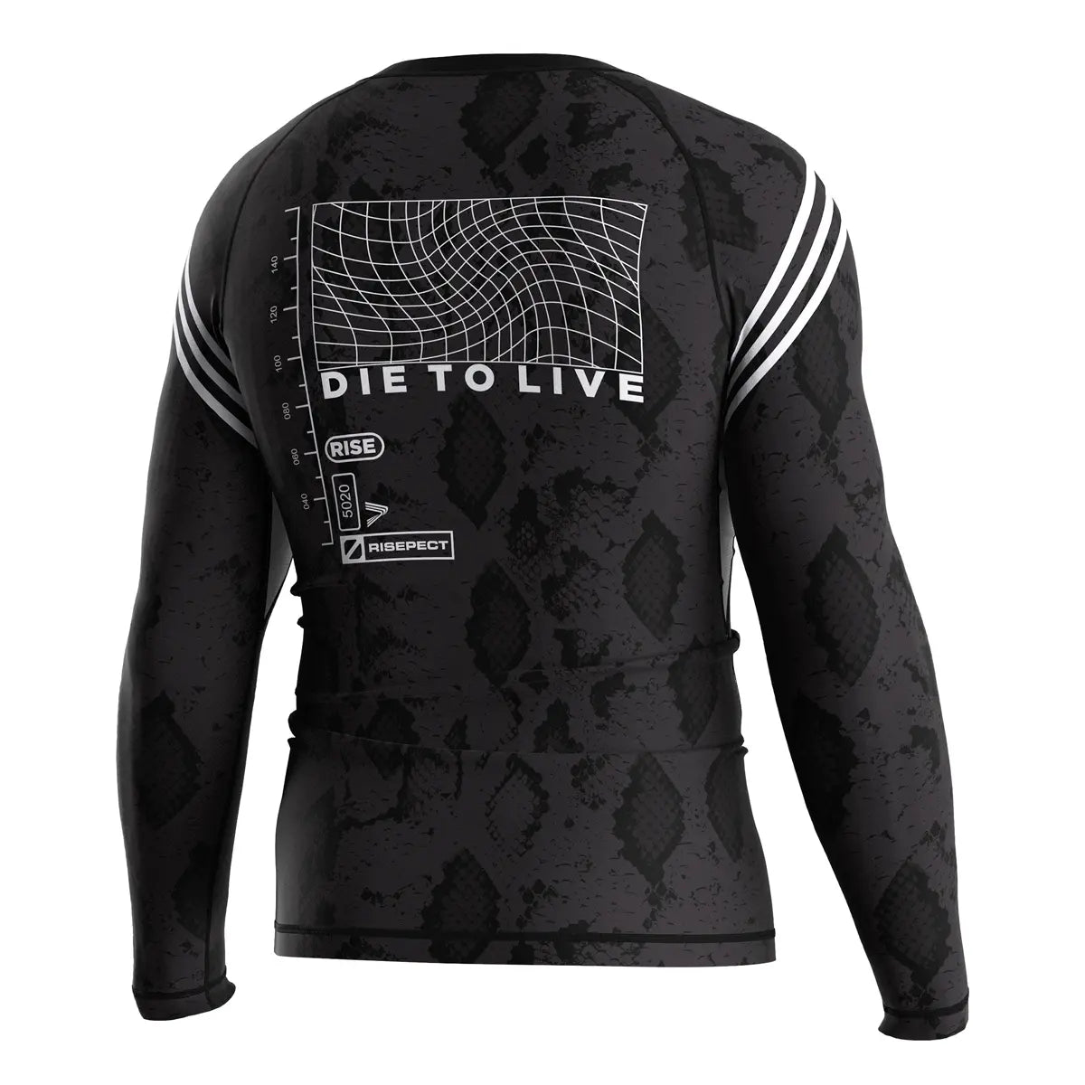 The Right Back View of Axis Lineage Geometry of Control Black Rash Guard 3.0
