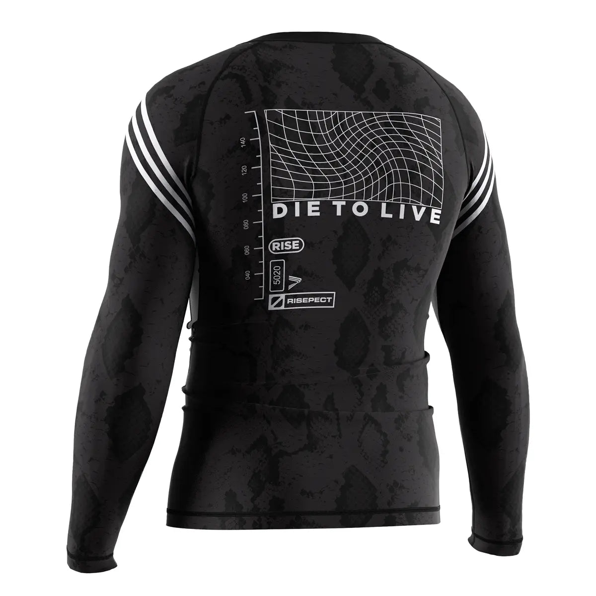 The Left Back View of Axis Lineage Geometry of Control Black Rash Guard 3.0