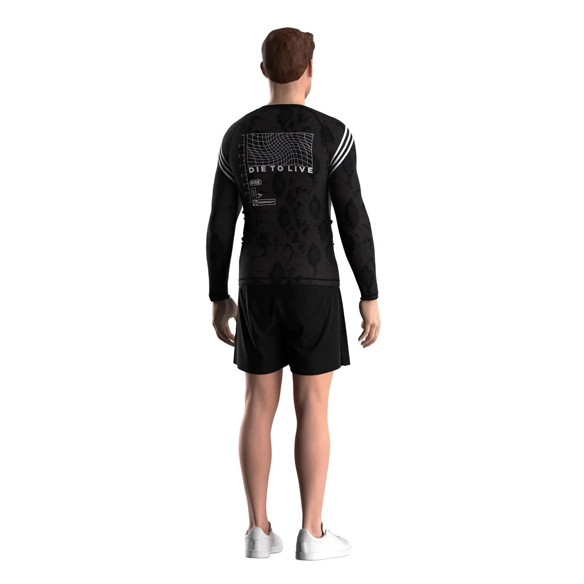 Male Model in Axis Lineage Geometry of Control Rash Guard 3.0 Back View
