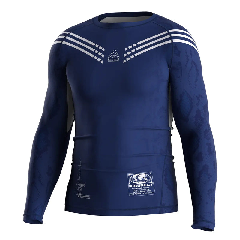 The Left Front View of Axis Lineage Geometry of Control Blue Rash Guard 3.0
