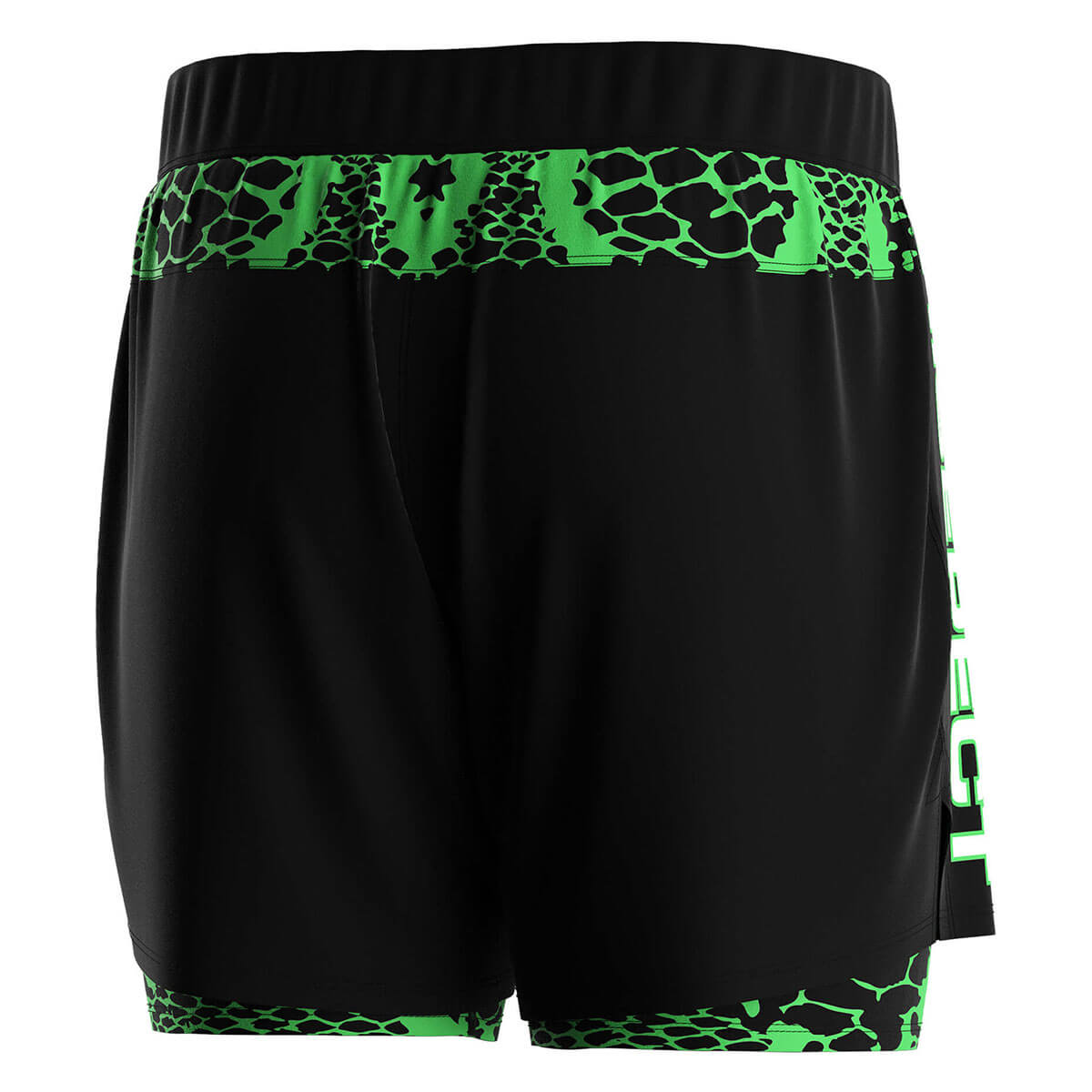 Black 2 in 1 BJJ MMA Shorts Snack Green Liner