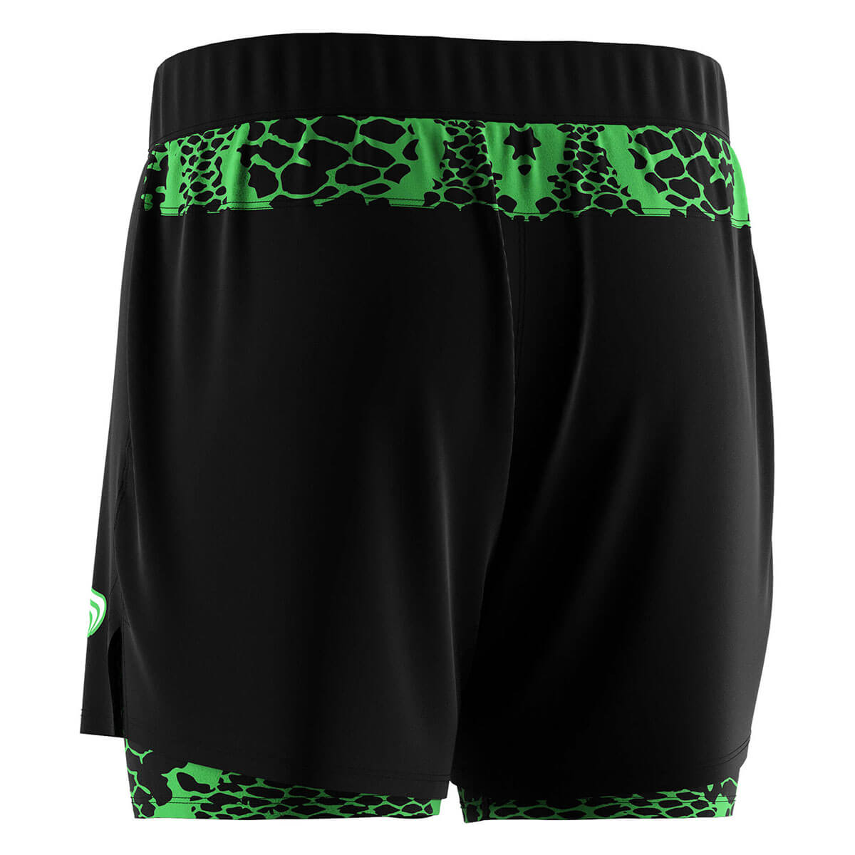 Black 2 in 1 BJJ MMA Shorts Snack Green Liner