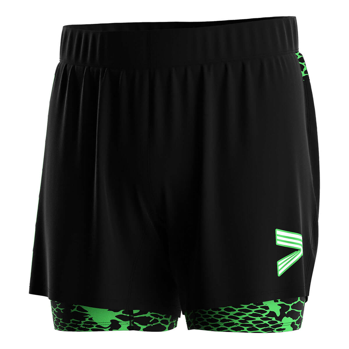 Black 2 in 1 BJJ MMA Shorts Snack Green Liner