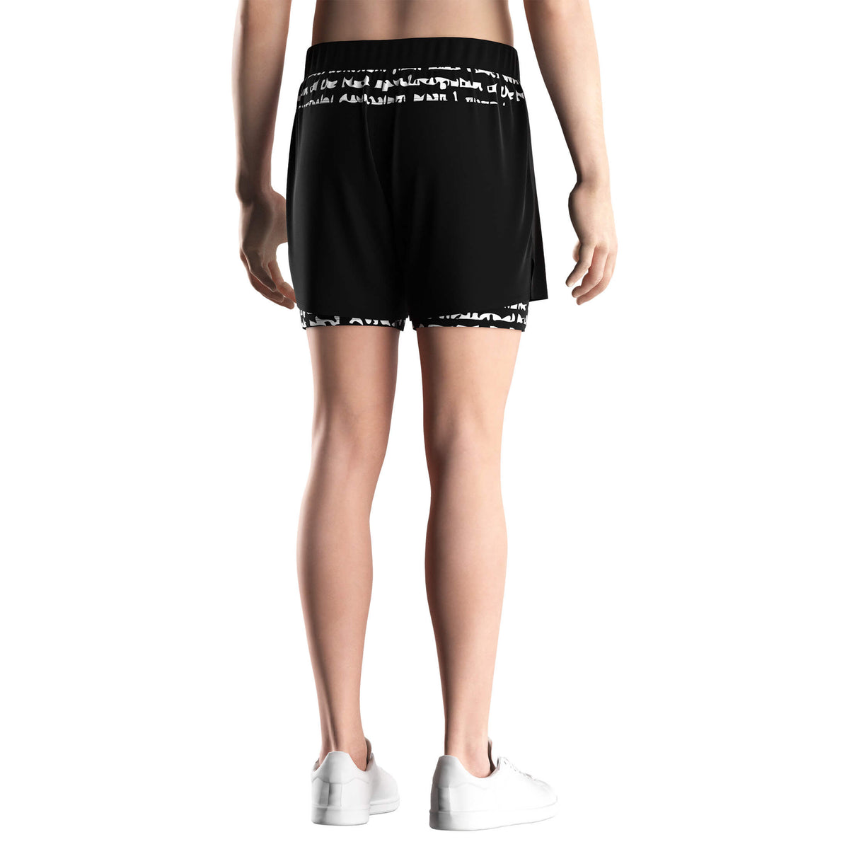 Male Model in Black 2 in 1 White Tiger Head BJJ MMA Shorts - back