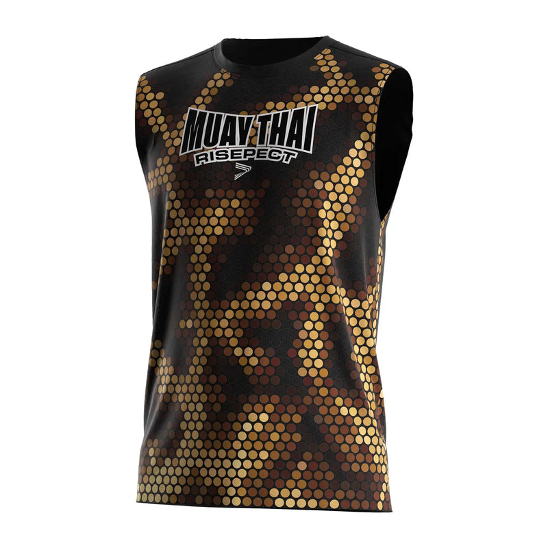 Black & Gold Neon Honeycomb Graphic Muay Thai Sleeveless Shirt