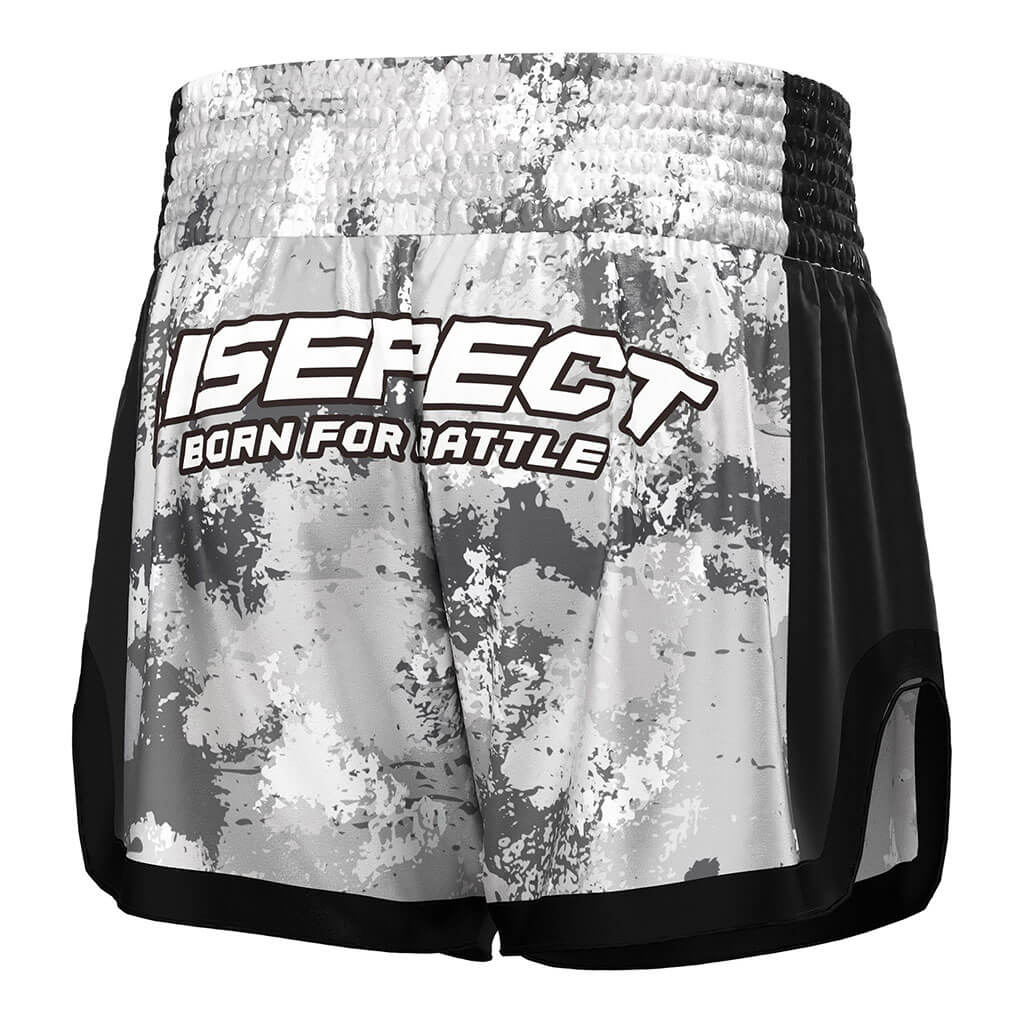 Black & Gray Muay Thai Shorts Modern High-slit Edition - right back