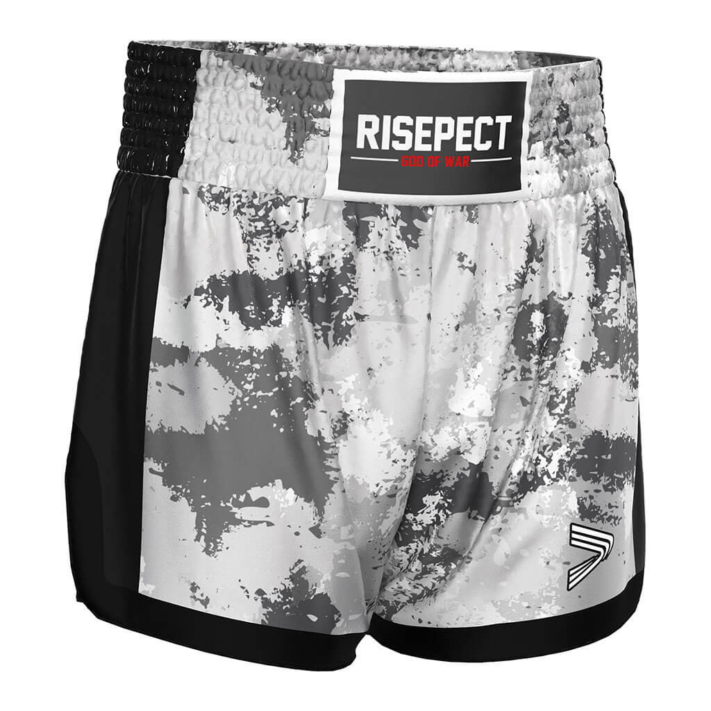 Black & Gray Muay Thai Shorts Modern High-slit Edition - right front