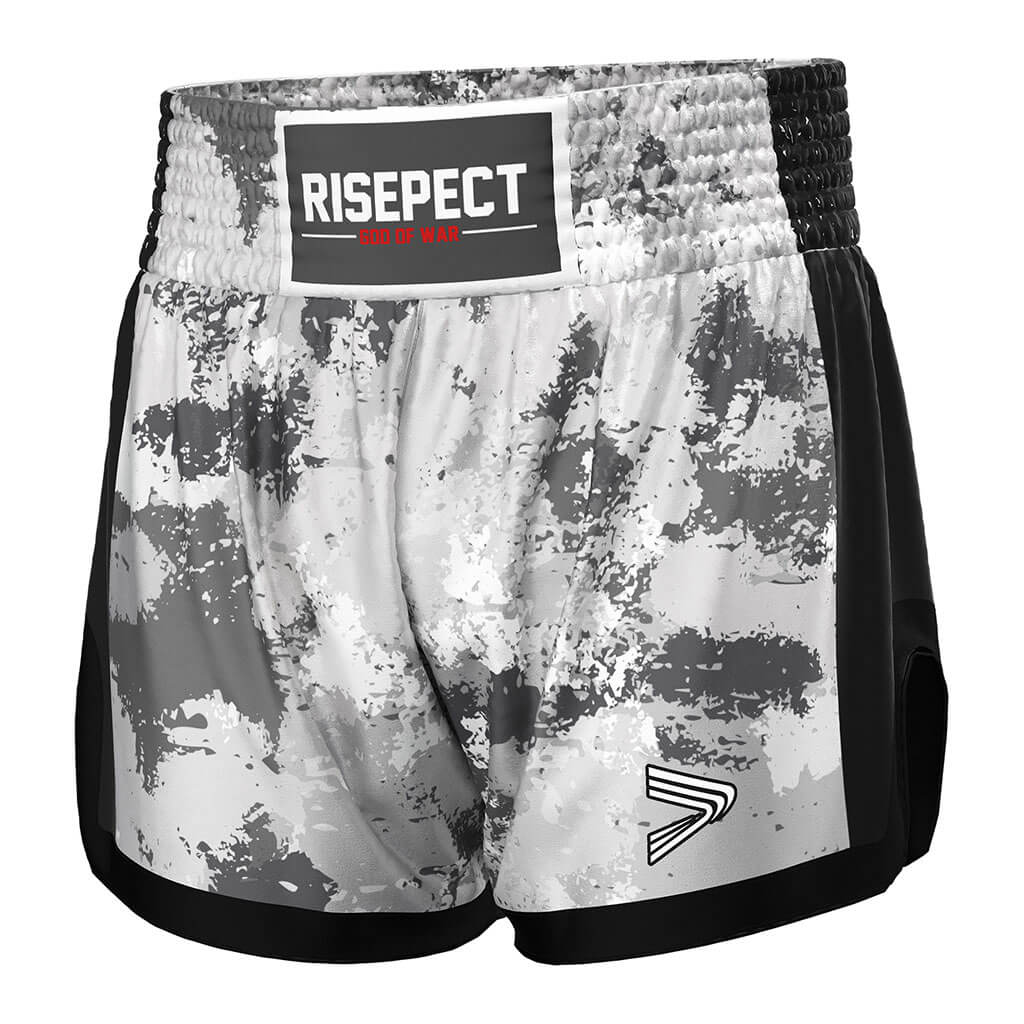 Black & Gray Muay Thai Shorts Modern High-slit Edition - left front