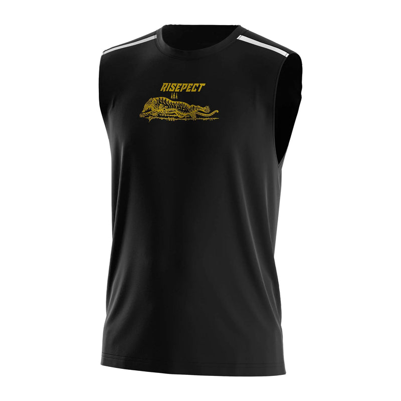 Black & Yellow Tiger Graphic Muay Thai Sleeveless Shirt