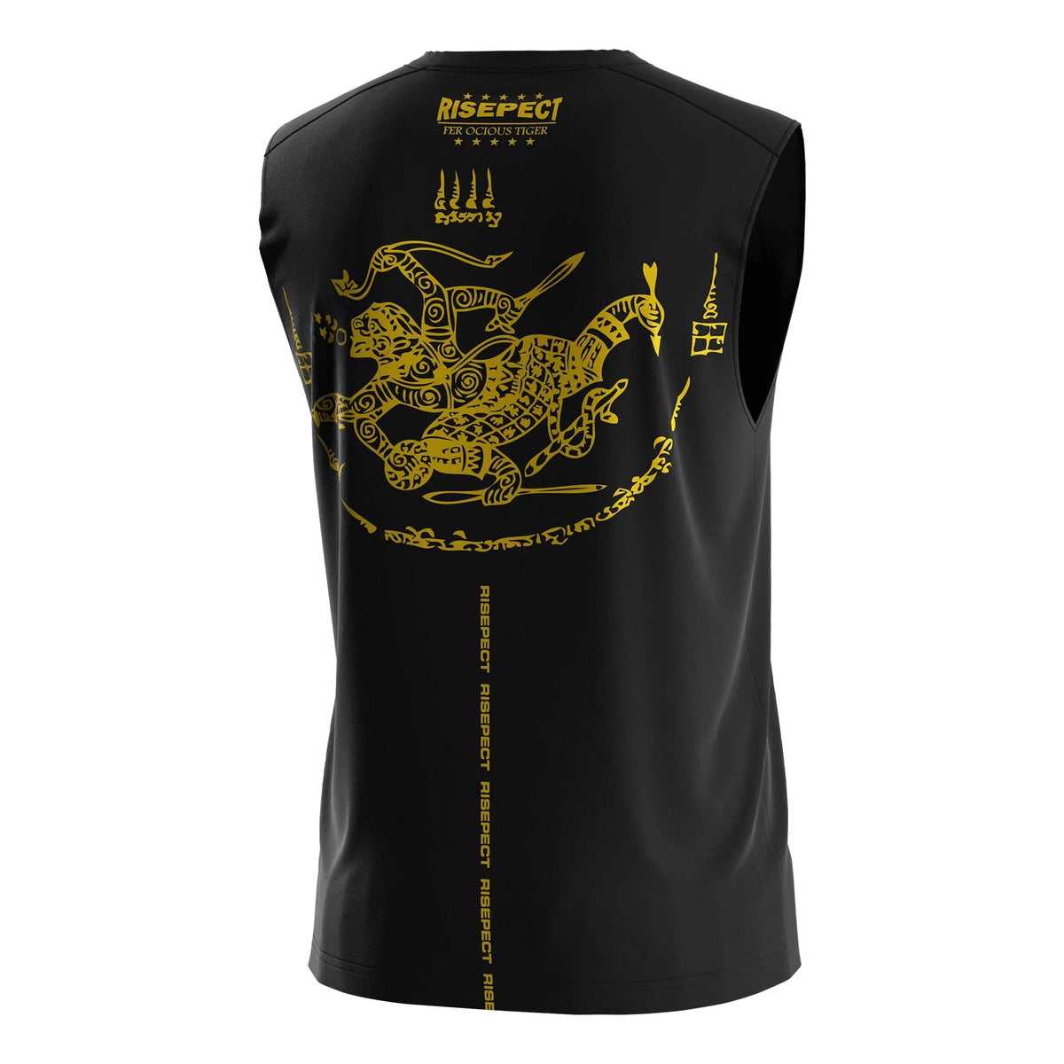 Black & Yellow Tiger Graphic Muay Thai Sleeveless Shirt