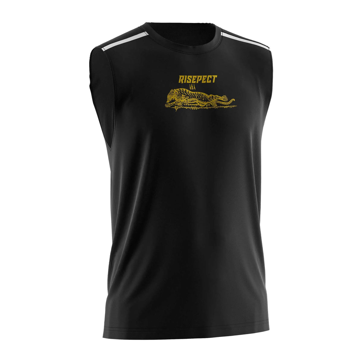 Black & Yellow Tiger Graphic Muay Thai Sleeveless Shirt