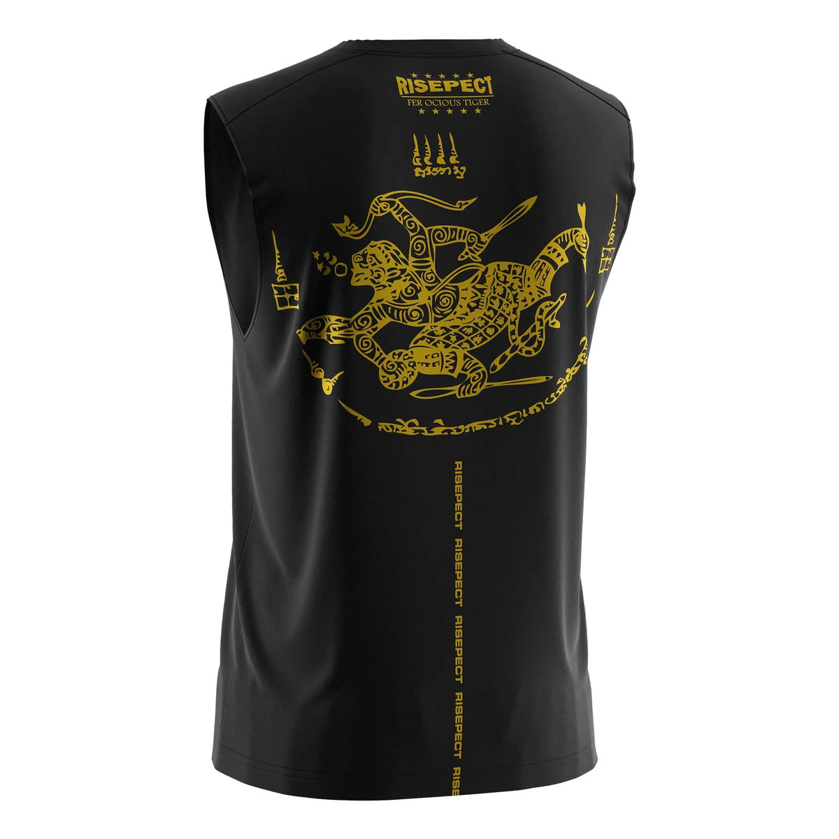 Black & Yellow Tiger Graphic Muay Thai Sleeveless Shirt